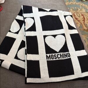 Moschino Black and White Heart Grid Throw/Scarf